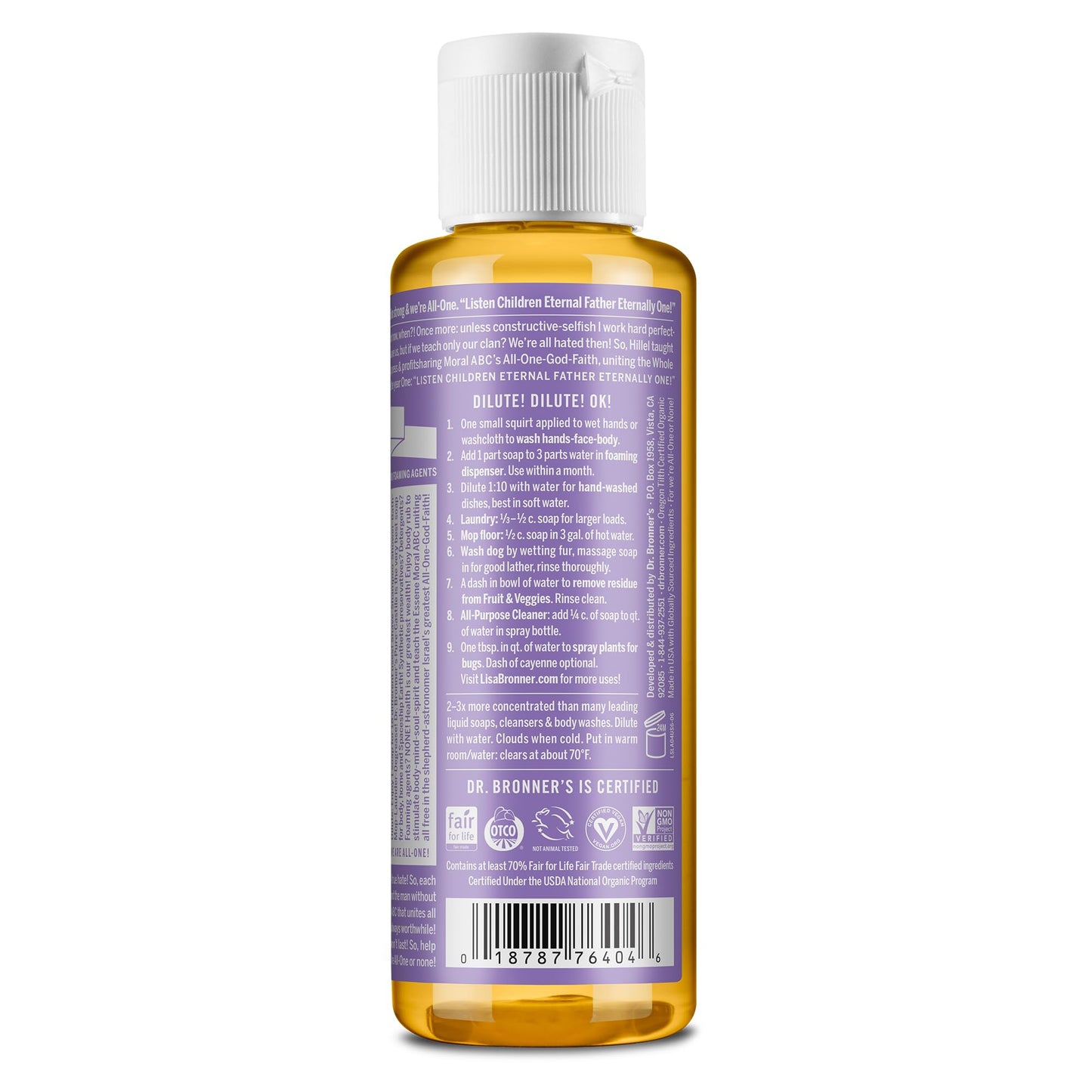 Dr. Bronner's - Pure-Castile Liquid Soap, Made with Organic Oils, 18-in-1 Uses: Face, Body, Hair, Laundry, Pets and Dishes, Concentrated, Vegan, Non-GMO (Lavender, 4 ounce, 2-Pack)