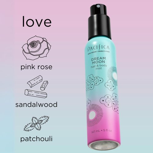 Pacifica Hair Perfume & Body Fragrance Spray Mist - Dream Moon with Bergamot, Pear, Pink Rose, Coconut, Vanilla, Sandalwood & Patchouli – Alcohol-Free, Vegan & Cruelty-Free, 5 oz (1 Count)