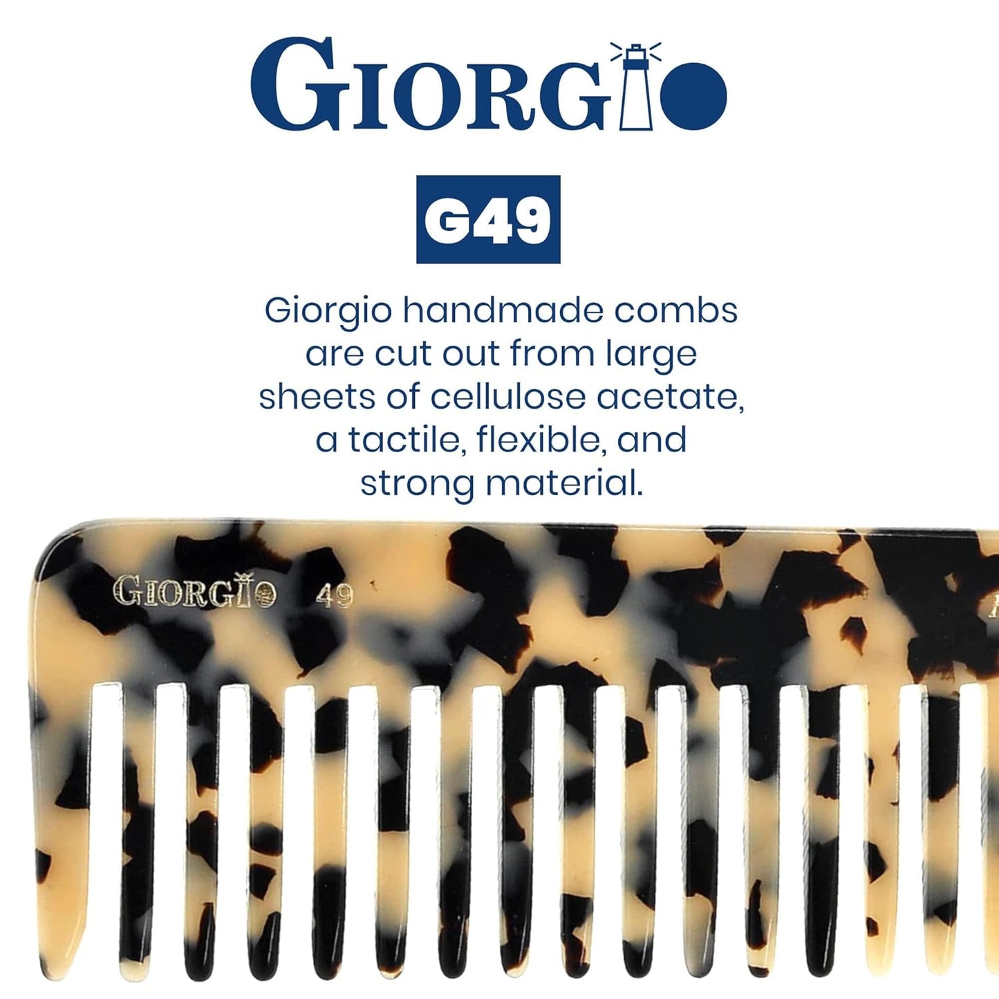 Giorgio G49 Yellow Tokio, Large Hair Detangling Comb, Wide Teeth for Thick Curly Wavy Hair, Detangler Comb For Wet and Dry, Handmade of Quality Cellulose, Saw-Cut, Hand Polished