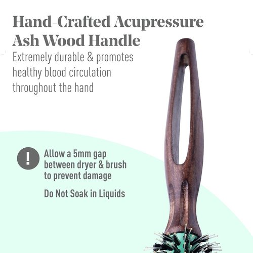 MINT Eco-Friendly Boar Bristle Round Brush - Durable Blowout Styling for All Hair Types | 20 mm Ceramic Handle
