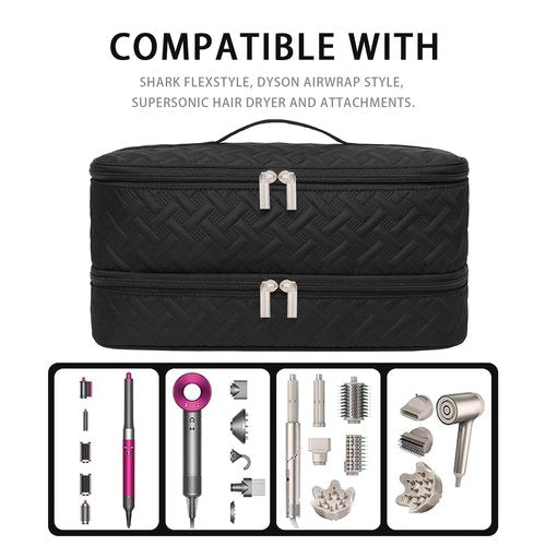 ARLMEGOR Double-Layer Travel Carrying Case for Revlon One-Step Hair Dryer Brush Volumizer Styler Shark FlexStyle Attachment Portable Storage Organizer Bag Hair Tools Travel Bag (Black)