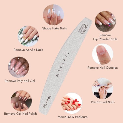Makartt Nail File: Professional Nail Files, 100/180 Grit Emery Boards for Nails, 10 Pcs Zebra Doubled Sides Coarse Fingernail Filer for Acrylic and Extension Gel Removal Manicure Kit Salon Home Use