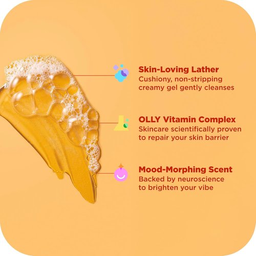 OLLY Bright Body Wash - Nourishing Cleanser with Ginseng, Caffeine & Vitamin C | 17 oz Citrus Currant Scent