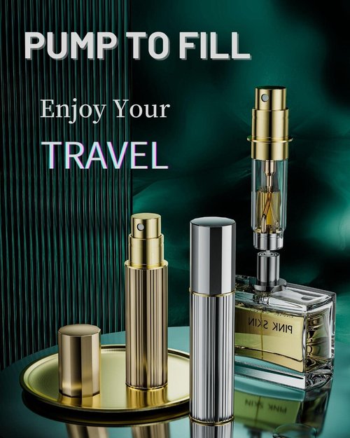 BRARIOS Travel Perfume Atomizer Refillable,Empty Portable Cologne Dispenser,Mini Aftershave Sprayer for Men and Women (Gold/5ml)