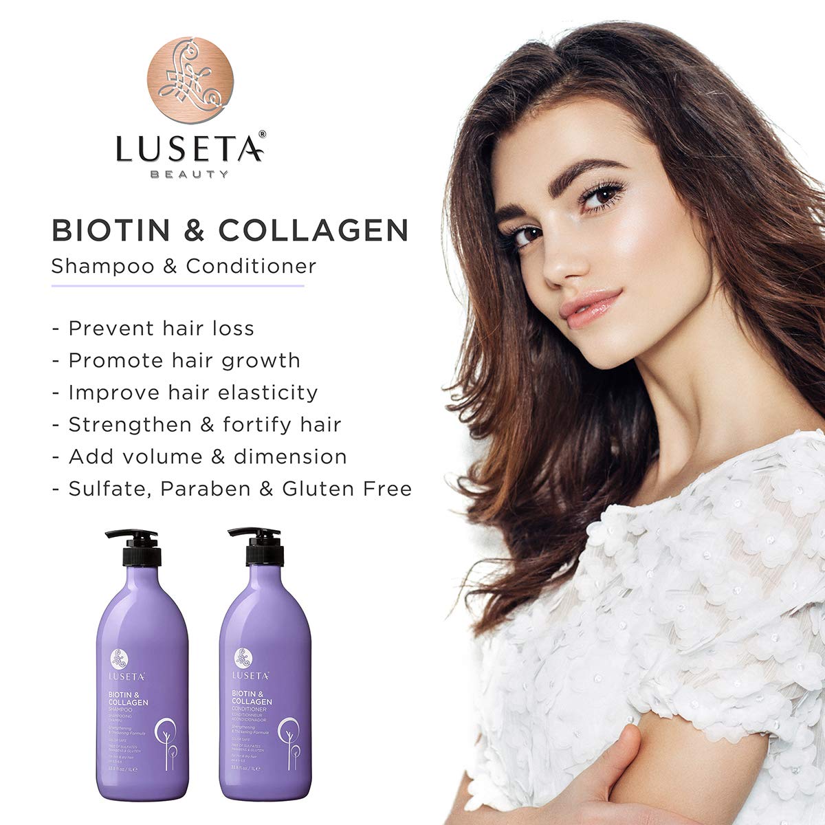 Luseta Hyaluronic Acid Moisturizing Shampoo & Conditioner Set for Dry and Damaged Hair, Sulfate Free Shampoo and Conditioner for Women Infused with Argan Oil and Shea Butter Paraben-Free2 x 16.9oz