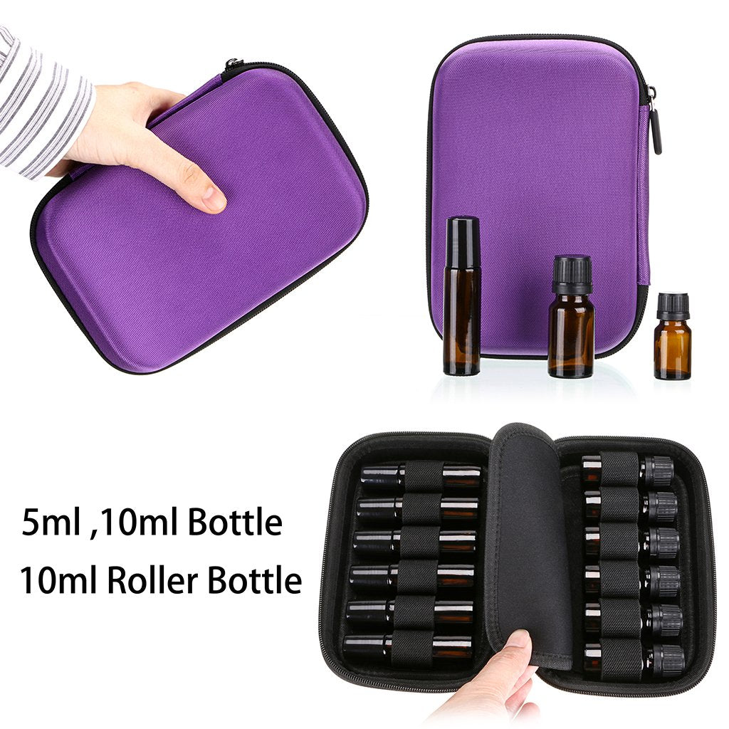 Hipiwe Hard Shell Essential Oil Carrying Case Holds 12 Bottles (Can hold 5ml, 10ml, &10ml Rollers) Travel Size Essential Oils Bag Organizer Perfect for Essential Oils Bottle (Purple)