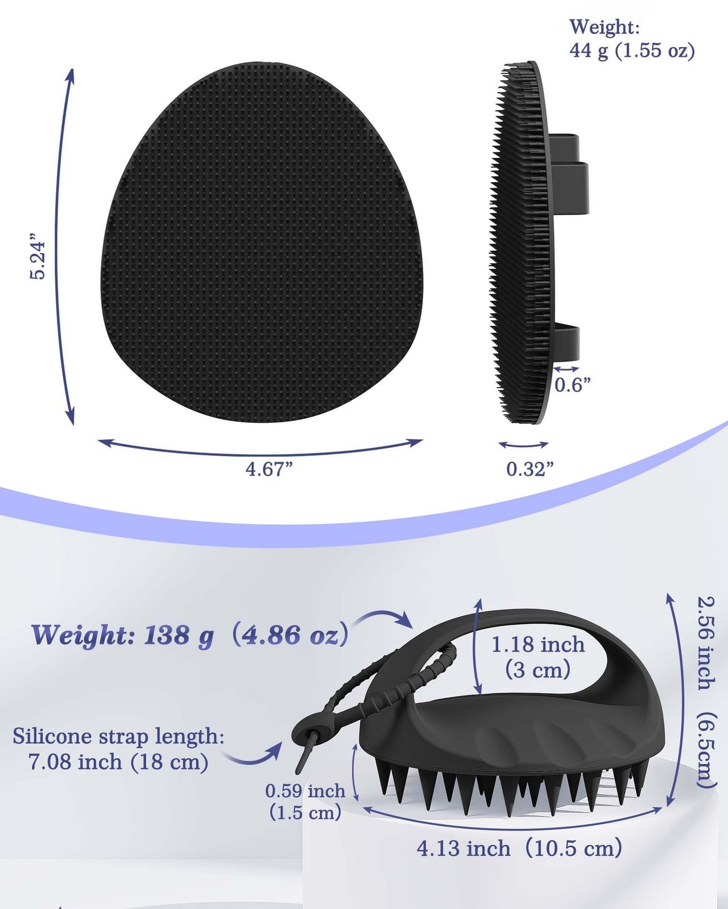 Manmihealth Silicone Hair Scalp Massager & Soft Bath Glove Set 2 PCS, Extra-large Shampoo Scalp Brush with Body & Face Scrubber for All Hair Skin Types with a Free Silicone Strap&Hook Style 2(Black*2)