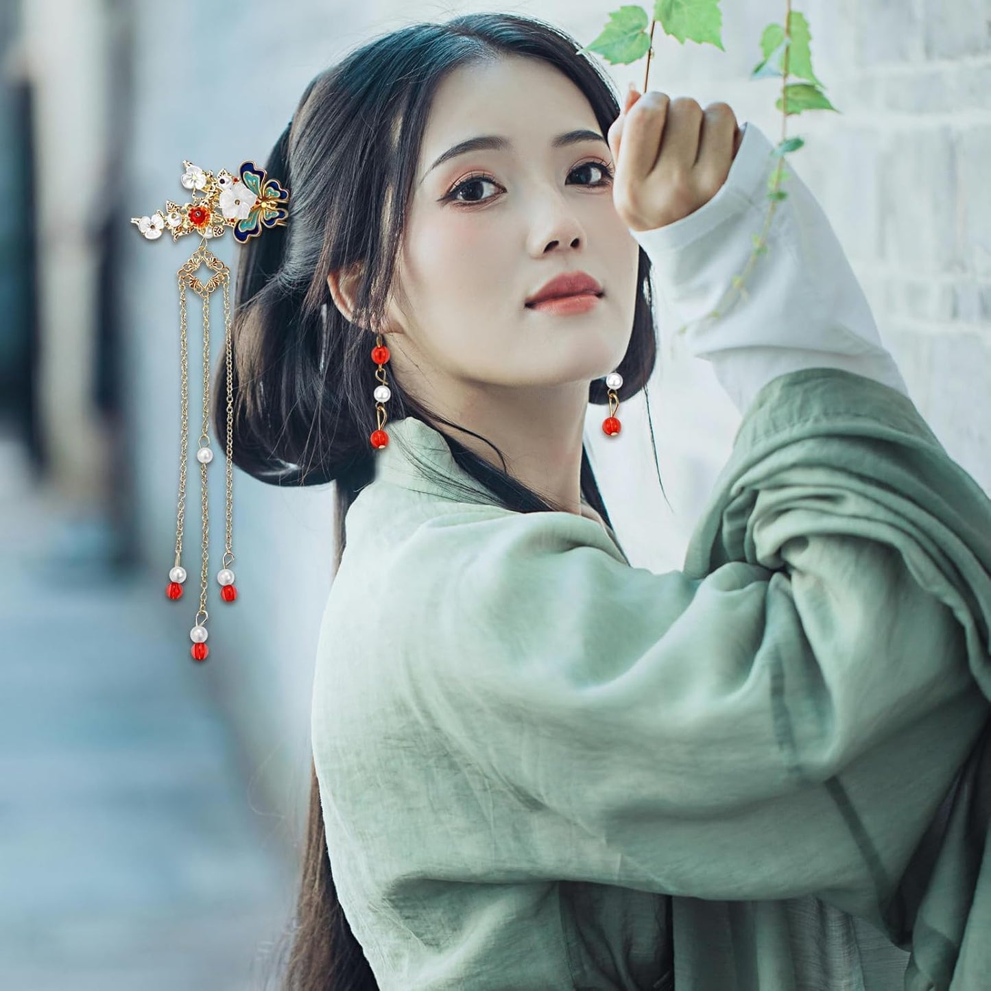 5 Pcs Flower Chinese Tassel Hair Stick Crystal Pearl Hanfu Hair Pins Classical Floral Bride Wedding Accessories for Women