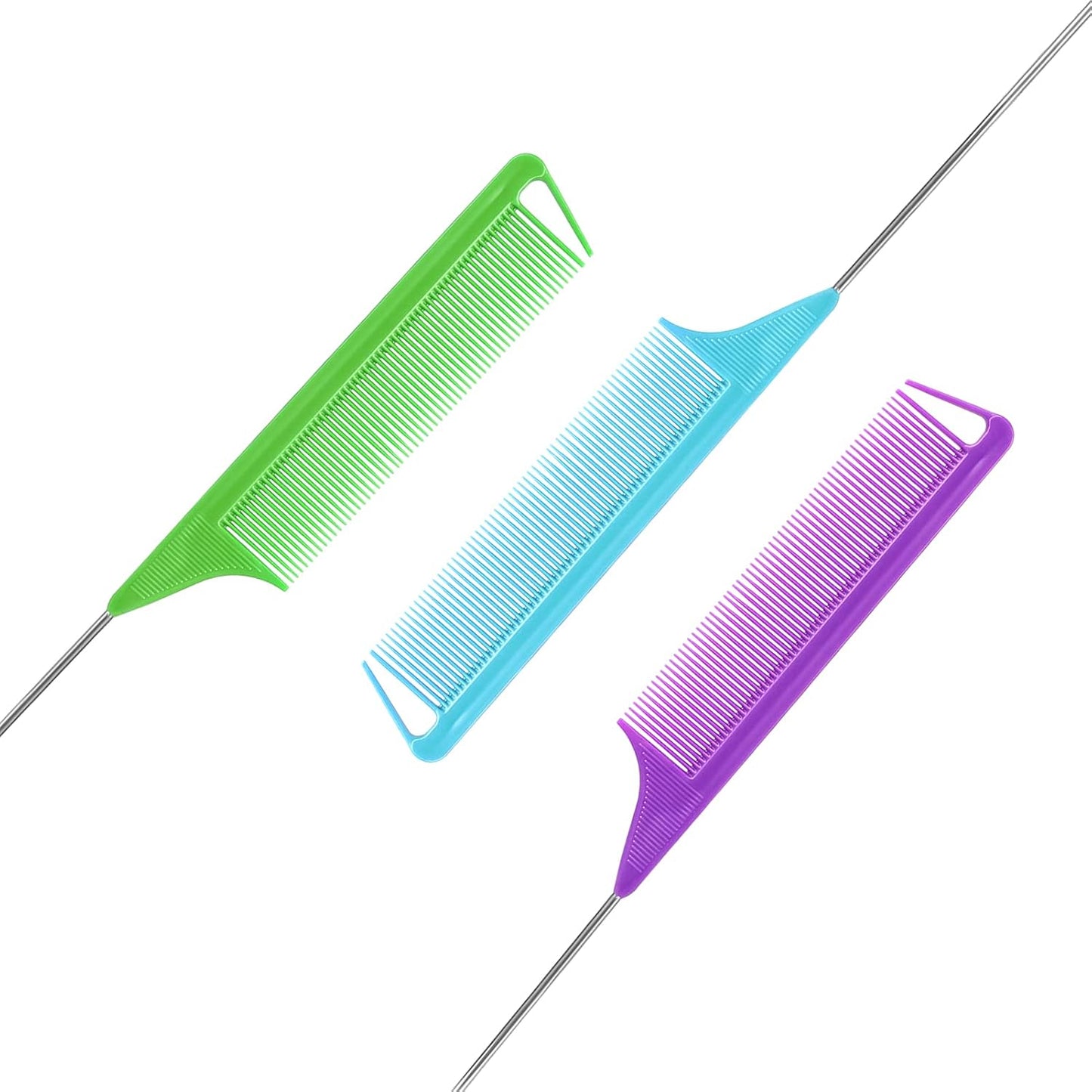 Rat Tail Combs Set: 3-Pack Teasing Styling Combs with Long Steel Pins for Women, Parting Combs for All Hair Types (Black)