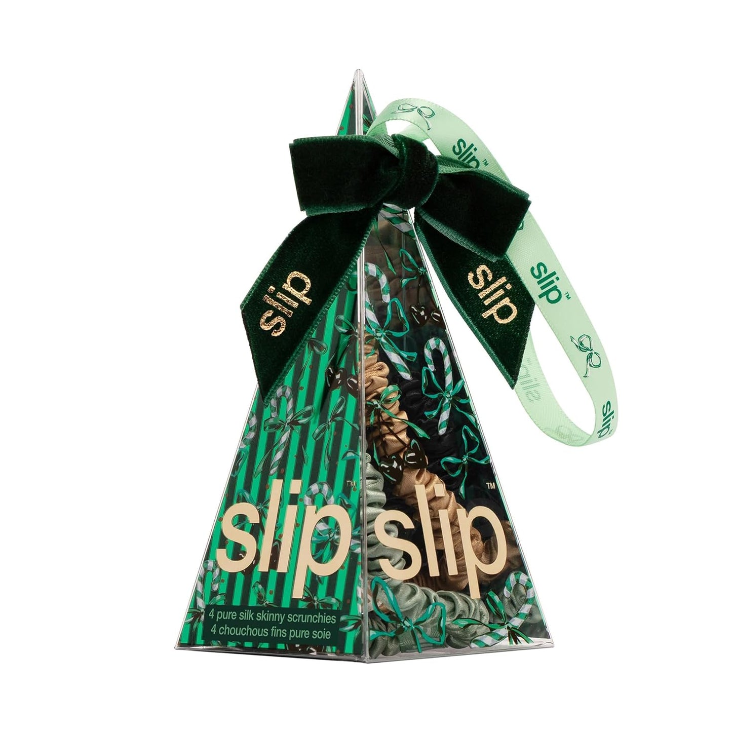 Skiennix Slip Skinny Scrunchies - Anti-Crease, Anti-Breakage Slipsilk™ Design | 4 Pure Silk Scrunchies in Sweetie Pie Packaging