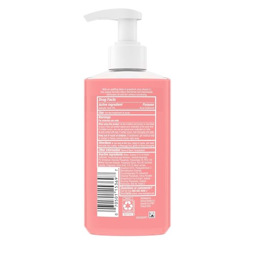 Neutrogena Oil-Free Acne Wash Pink Grapefruit Facial Cleanser - with Salicylic Acid for Clear Skin, Daily Face Wash for Oily & Acne-Prone Skin, Deep Cleansing Treatment, 9.1 fl. oz. Bottle