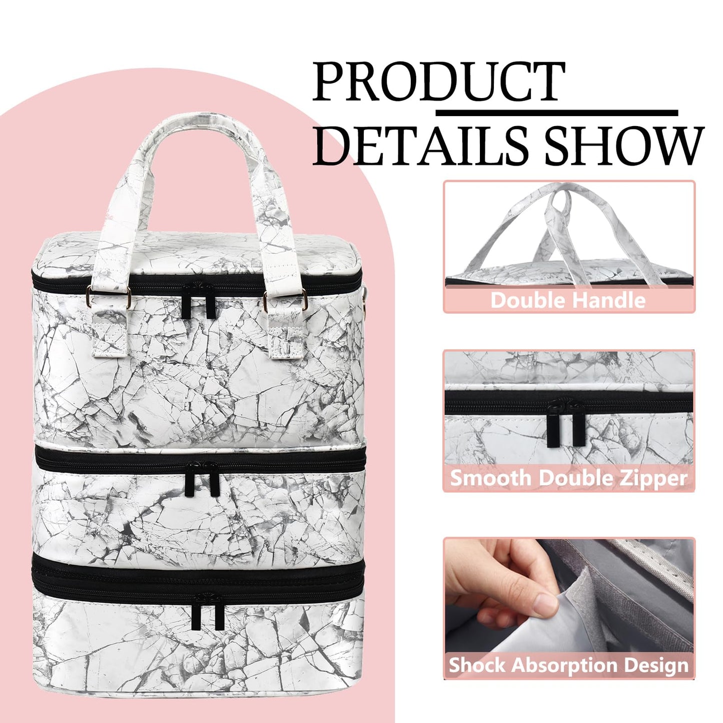 FCQQYWZ Large Nail Polish Organizer Case Hold 84+ Bottles Nail Polish & Nail Lamp, 3 Layers Nail Organizers and Storage for Nail Tech with Divider, Travel Carrying Case for Nail Polish Kit Set(White)