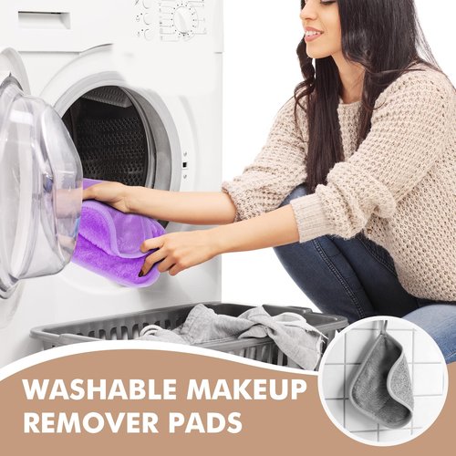 Reusable Makeup Remover Cloths 24 Pack, 6.5"x6.5" Super Soft Microfiber Face Towels for All Skin Types, Portable Cleansing Cloths Remove Makeup with Just Water