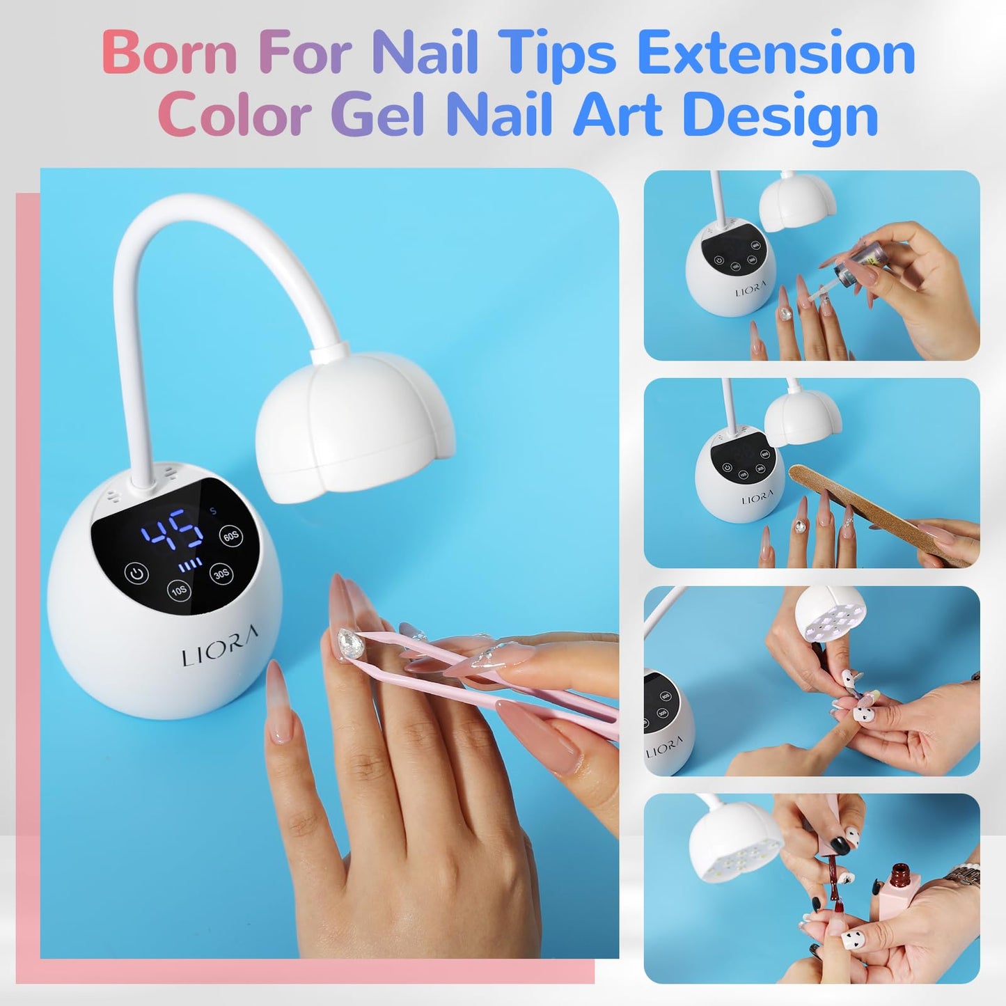LIORA UV LED Nail Lamp - Gooseneck UV Light for Gel Nails - LED Lamps for Gel Polish Equipped with Power Storage Function 24W USB Rechargeable with Four Timers Automatic Sensor DIY Nail Art(White)