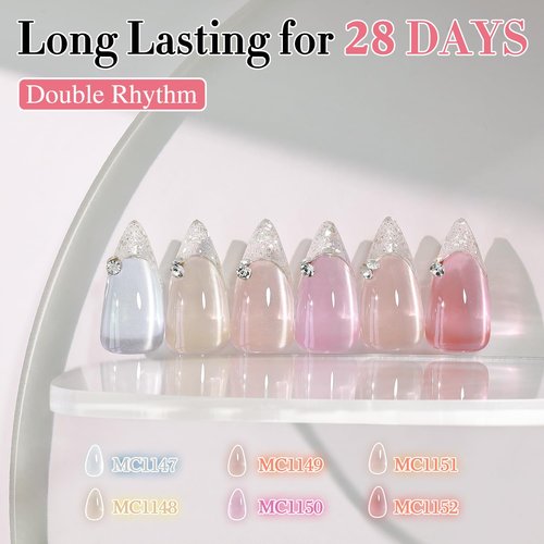 Double Rhythm 6 Colors Cat Eye Gel Polish Set Shimmer Glitter with Magnet Holographic Reflective Magnetic UV Nail Art Kit (6-Kit-46)