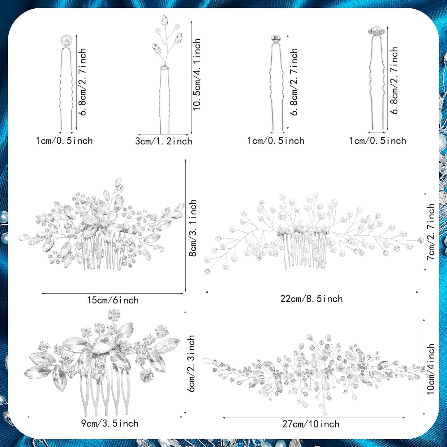 44 Pieces Wedding Hair Accessories - Faux Pearl, Crystal, Rhinestone Hair Combs, Clips and Floral Pieces for Bride and Bridesmaid (Elegant Style)