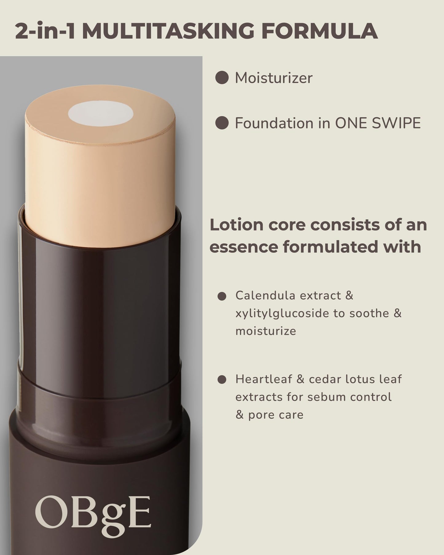 OBgE Natural Cover Foundation #21 (Ivory, 0.5oz) - Stick Foundation with Brush for Flawless Skin Tone Correction and Coverage. Long-Lasting Wear for Daily Use.