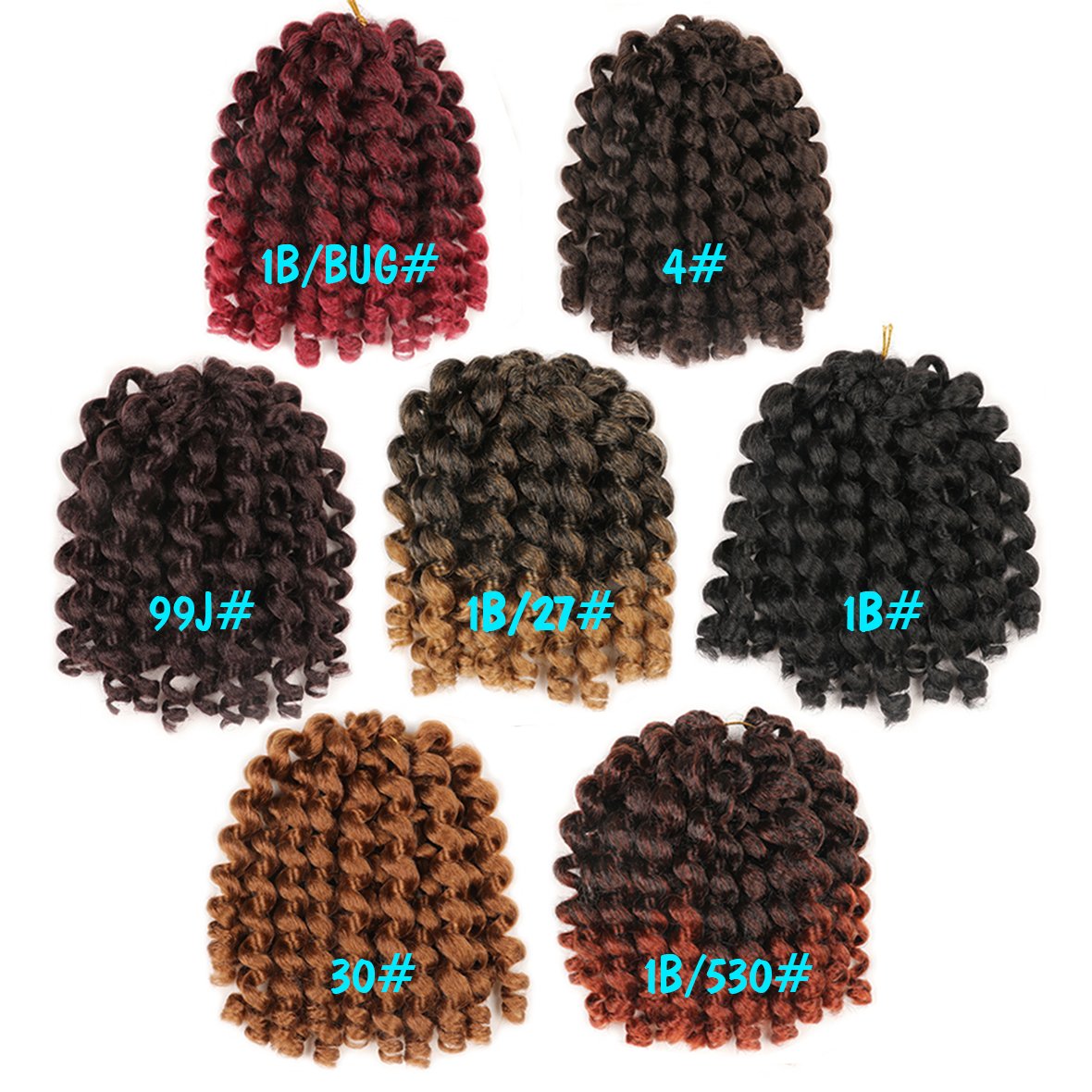6 Pcs Jumpy Afro Kinky Twist Crochet Braid Natural Black Jamaican Bounce Synthetic Braiding Hair Extension 8 Inch 20 Strands 1B