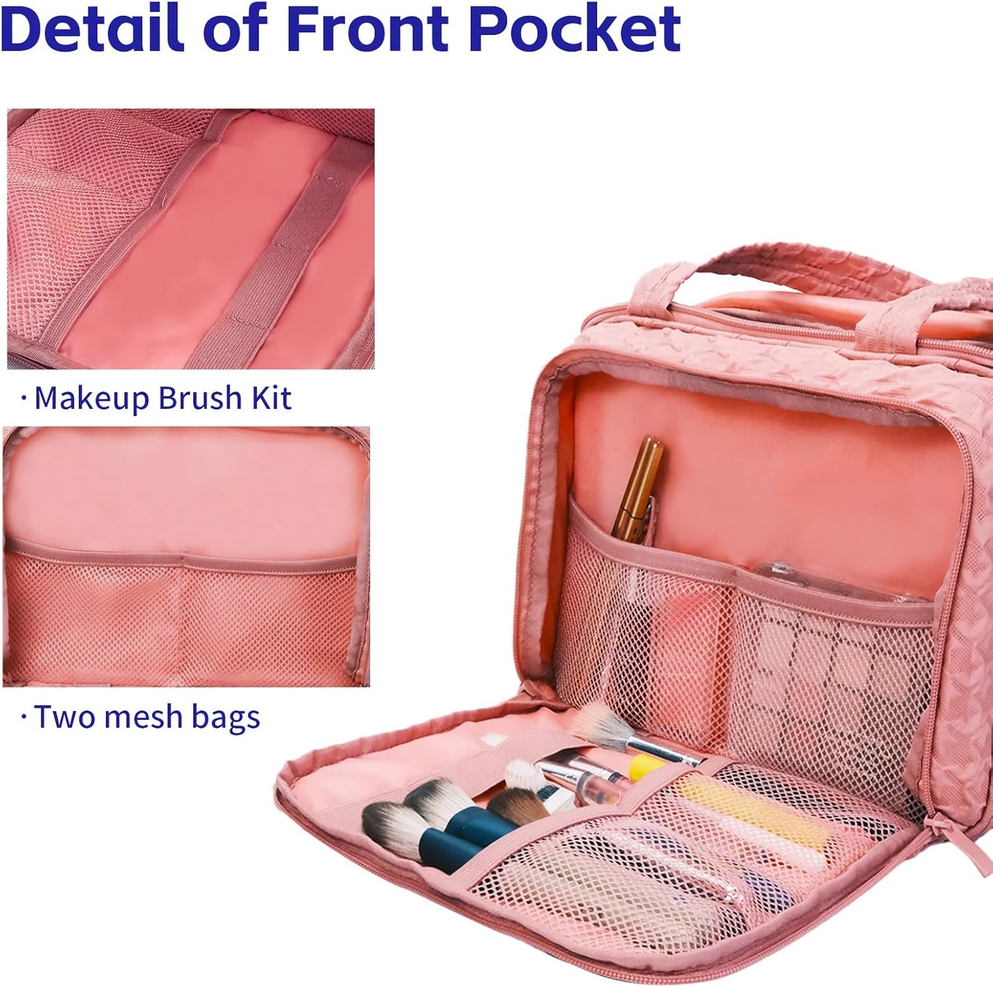 SMONT Toiletry Bag - Large 11.5" Travel Makeup & Skincare Organizer | Pink Cosmetic Case