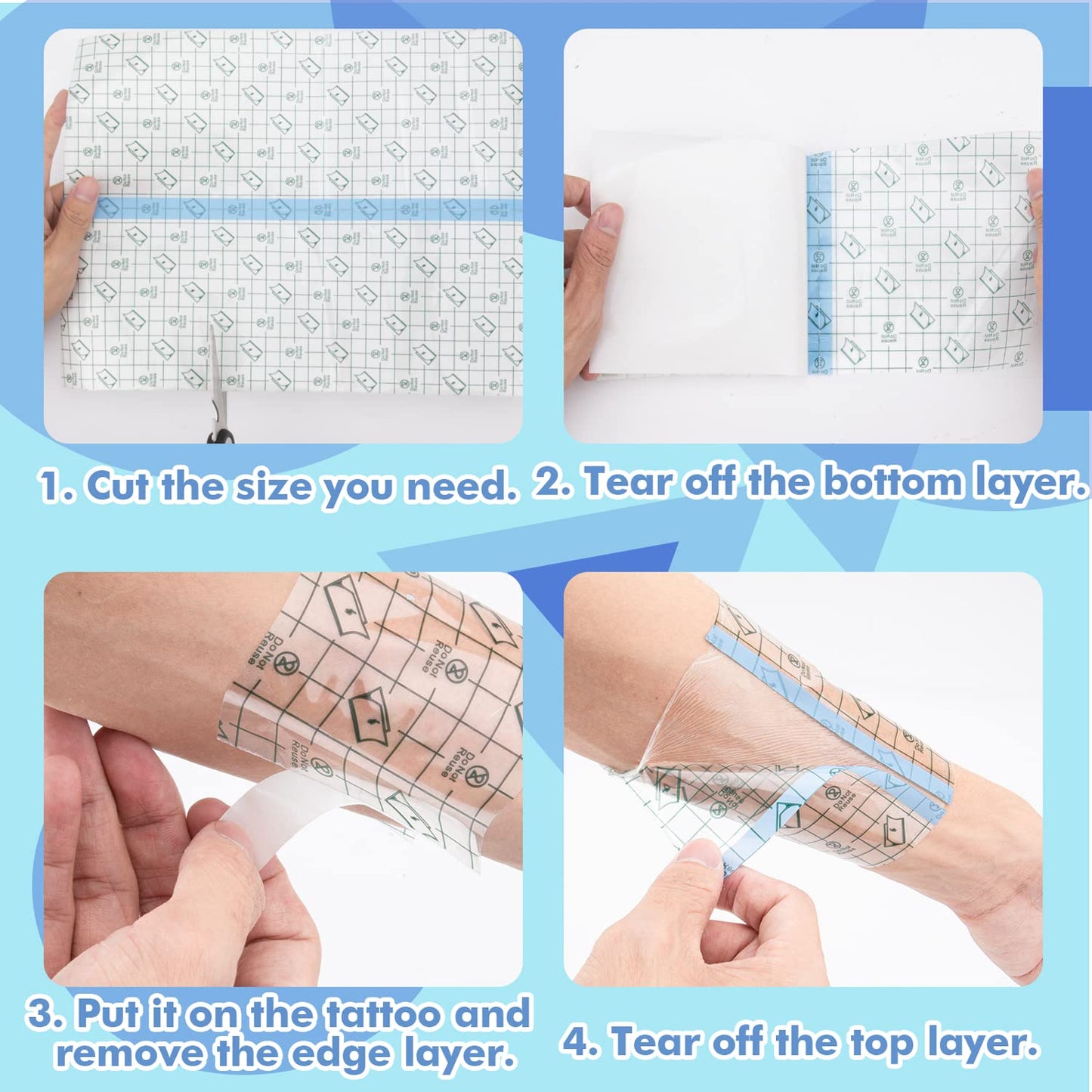Tattoo Aftercare Waterproof Bandage (7.87 in x10.9 yd Roll) Second Skin Wound Healing Protective Skin Adhesive Bandages Transparent Dressing Bandages Tattoo Supplies