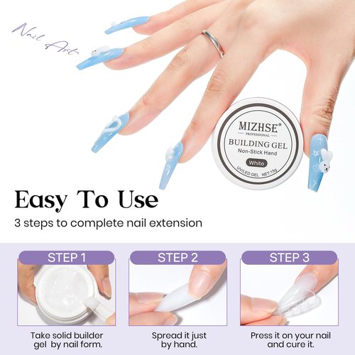 MIZHSE Solid Builder Gel, Non-Sticky White Sculpting Gel for Nails, 3D Nail Art Building Carving Modeling Hard Nail Extension Soak Off U V/LED Salon Home DIY 15g/0.5oz