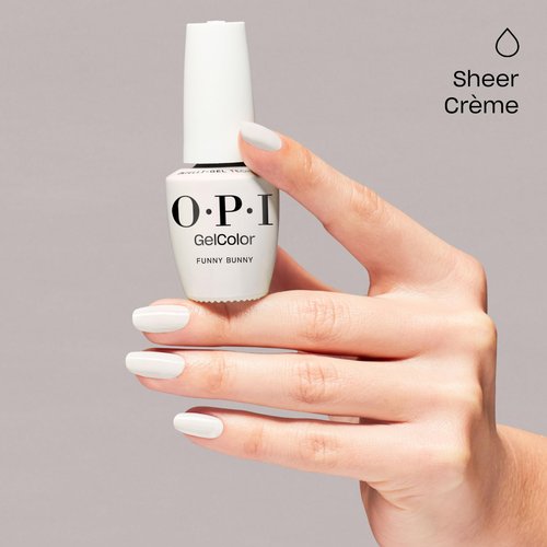 OPI GelColor Funny Bunny | Sheer Soft White Crème LED Cure Gel Nail Polish | Salon-Quality Shine, Long-Lasting Wear | Vegan & HEMA Free | 0.5 Fl Oz