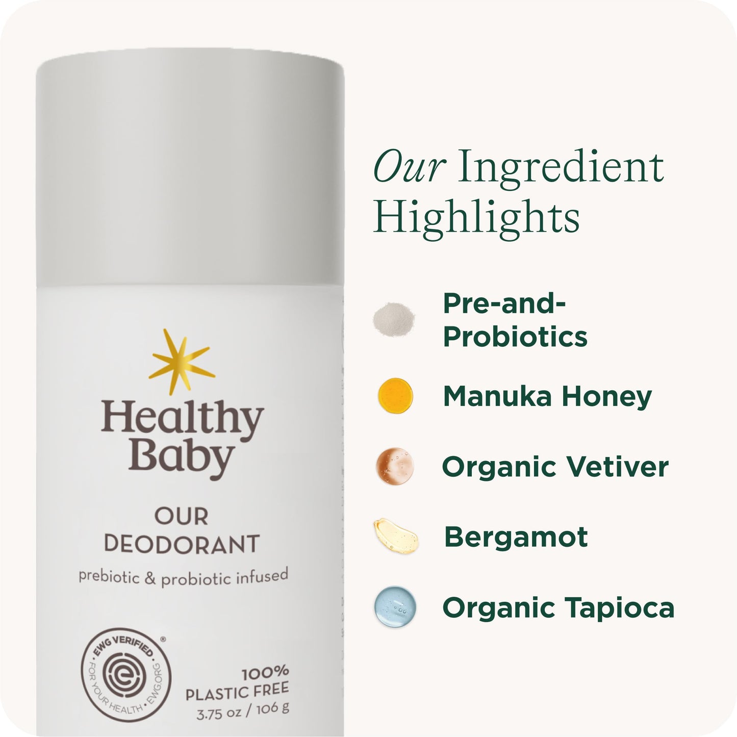 HealthyBaby Our Deodorant - Pregnancy Safe Deodorant for Women - Infused with Pre-and-Probiotics - Supports Healthy Skin - Supports Healthy Microbiome - Sensitive Skin Friendly - 3.75 oz