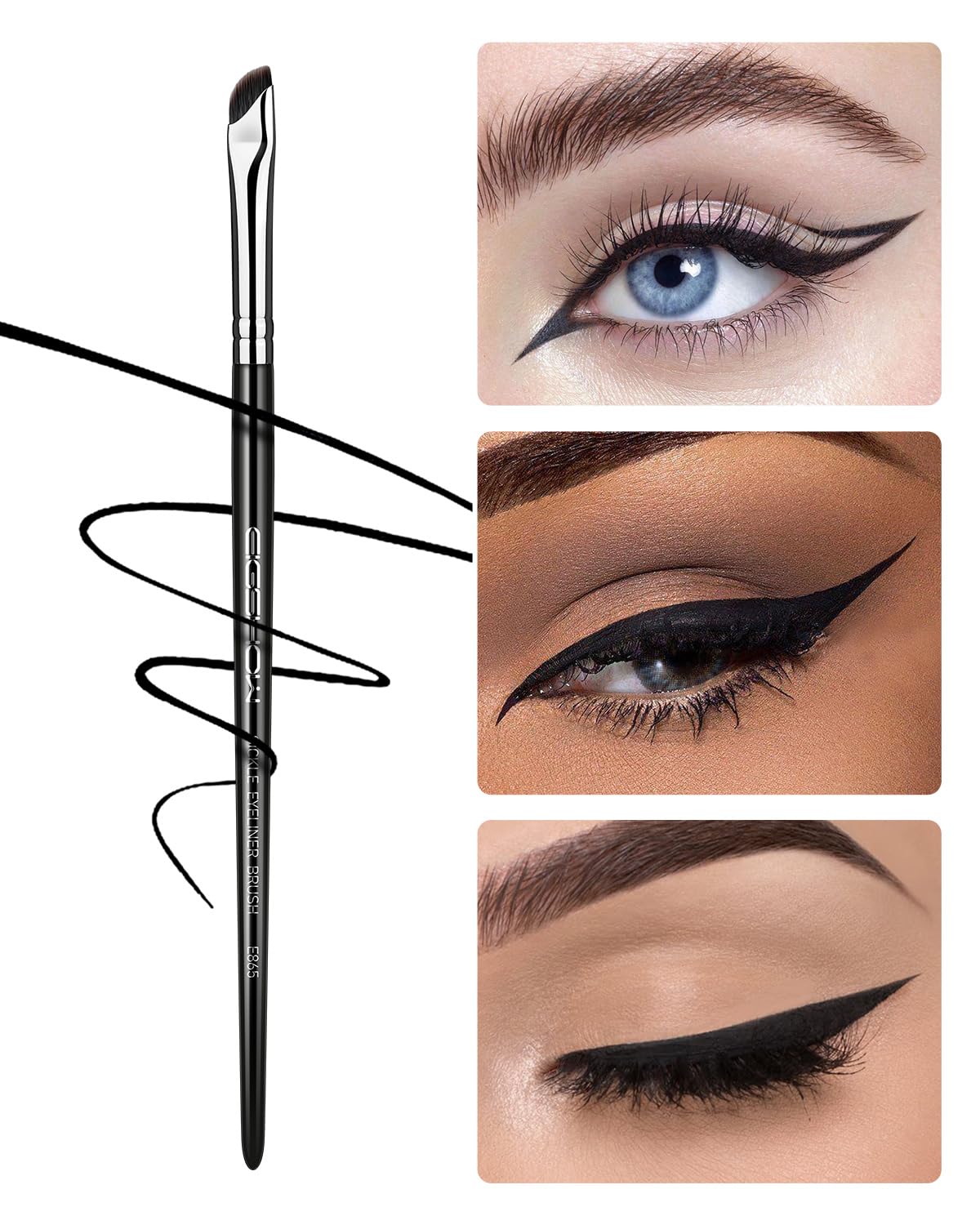 Eyeliner Brush, EIGSHOW Sickle Angled Eyeliner Brush Gel Eye Liner Makeup Brush for Precise Eyeliner Eyebrow Eyelid Ultra Thin with Curved Bristle - Black