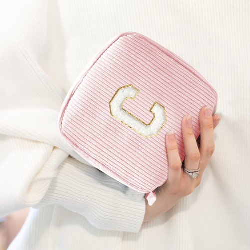 Birthday Gifts for Women Personalized Mini Makeup Bag Cosmetic Bag Travel Toiletry Bag Gifts for Girlfriend Bridal Shower Preppy Stuff for Teen Girls 15 14 13 Year Old Girl Gifts(Letter C, Pink)