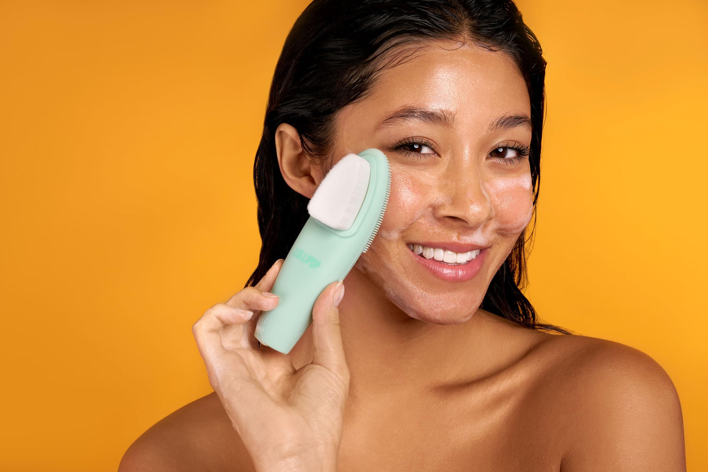 LOLLIPOP Handle Dual-Sided Silicone Face Scrubber, Face Exfoliator, Synthetic Face Brush Cleanser, Facial Cleansing Brush for Massage - Minty