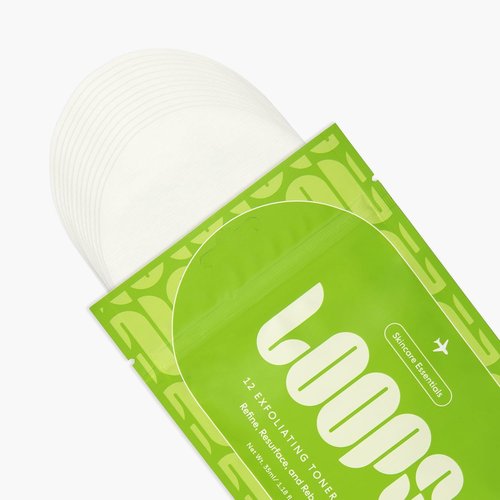 LOOPS Exfoliating Toner Pads - Vegan, Natural Bamboo Pads for Gentle Skin Resurfacing - Pack of 12