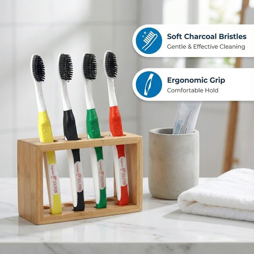 Dolphin Charcoal Infused Toothbrush - Extra Soft Ultra Fine Tapered Bristles for Sensitive Gums | Black