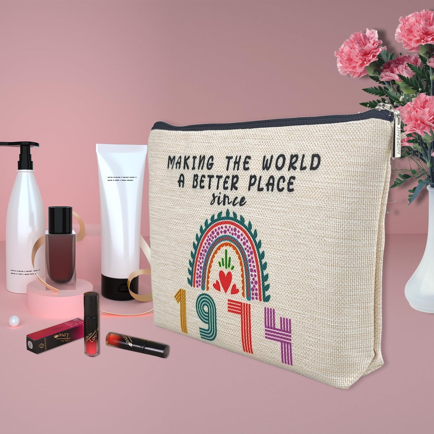 50th Birthday Gifts for Her, Funny 1974 50th Birthday Decorations Makeup Bag, Anniversary 50 Old Year Gift Ideas for Women, Wife, Sister, Mom, Aunt, Cool Cosmetic Travel Bag for Mothers Day, Christmas