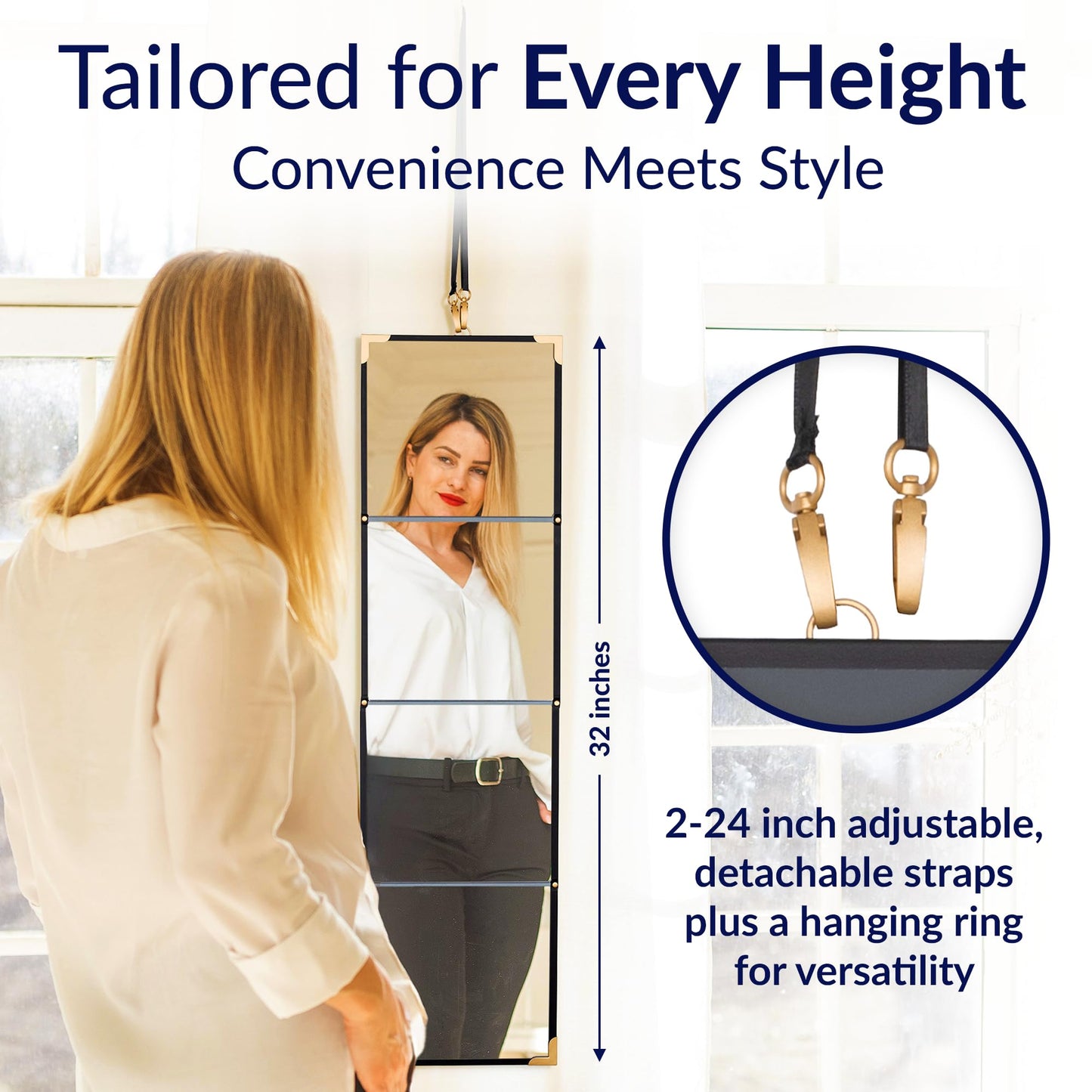 REFLECTIGO Foldable Full Length Travel Makeup Mirror - Shatterproof & Portable Mirror in 3 Way - Pyramid, Vanity, Full Length - Folding Full Length Hanging Mirror Espejo for Outfit, Hair & Makeup