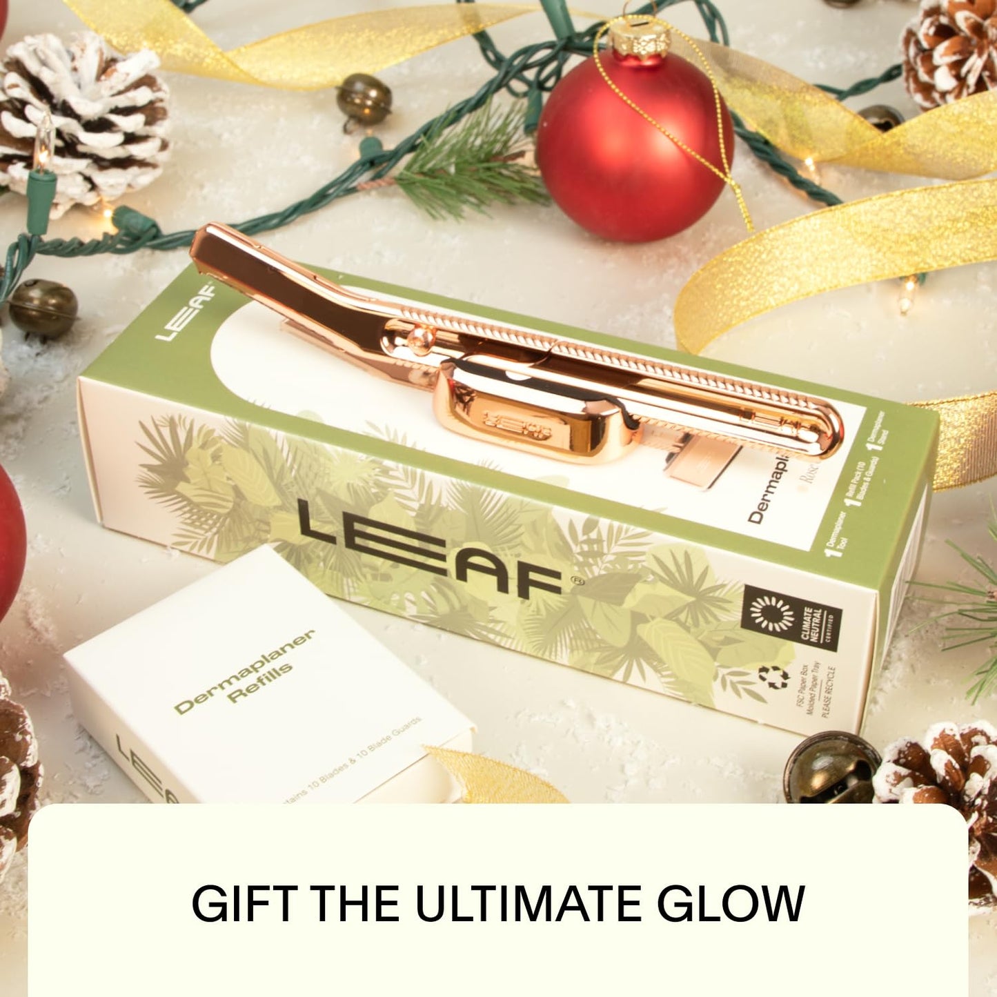 Leaf Shave | The Leaf Dermaplaner Kit, Silver - All-Metal Facial Razor and Exfoliating Tool for Women; Gift Set Includes 1x Dermaplaner, 1x Stand, & 12x Refills