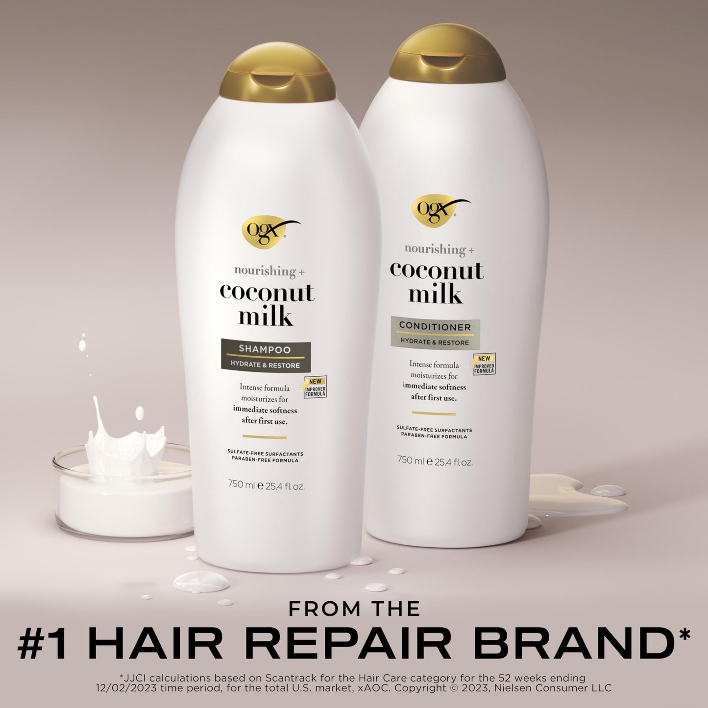 OGX Nourishing + Coconut Milk Shampoo & Conditioner, Set, 25.4 Fl Oz (Pack of 2)