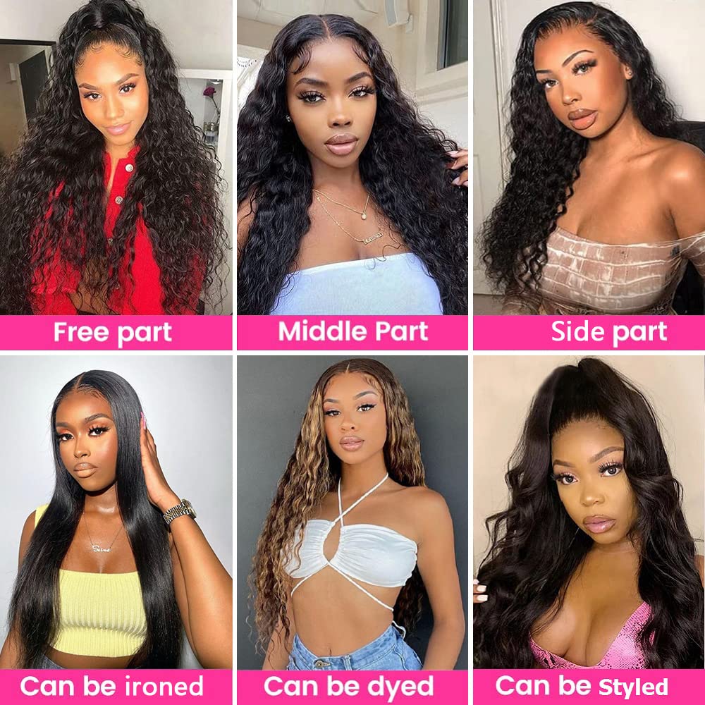 4x4 HD Lace Closure Human Hair 12 Inch Deep Wave Closure Pre Plucked with Baby Hair Free Part Transparent Lace Closure 100% Unprocessed Brazilian Virgin Human Hair Closure 1B Natural Black