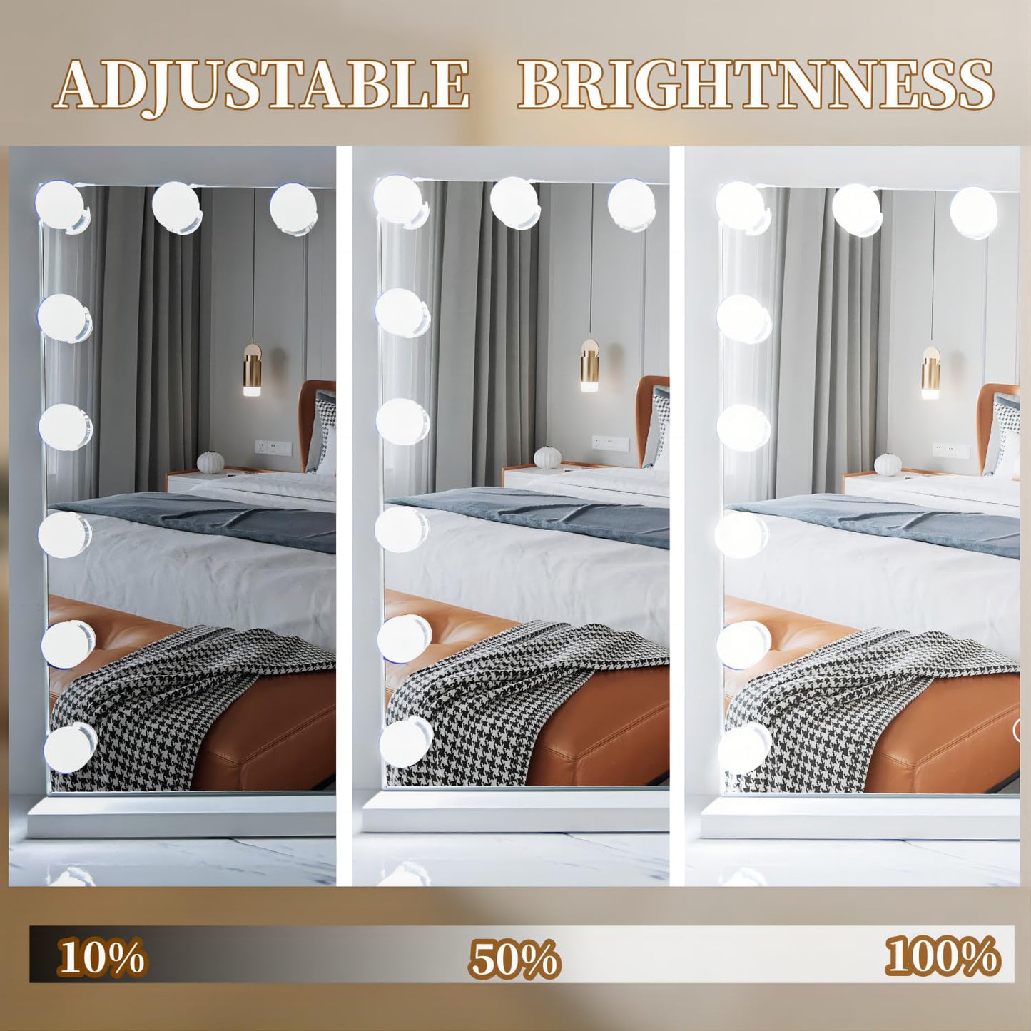 NUSVAN Vanity Mirror with Lights,Makeup Mirror with Lights with 17 Dimmable LED Bulbs, 3 Color Lighting Modes Detachable 10X Magnification Mirror Touch Control, 23.6X19,7 inch, White
