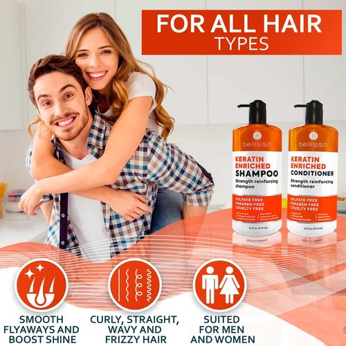 **Keratin Shampoo and Conditioner Set - Sulfate & Paraben Free - Salon Quality Treatment for All Hair Types**