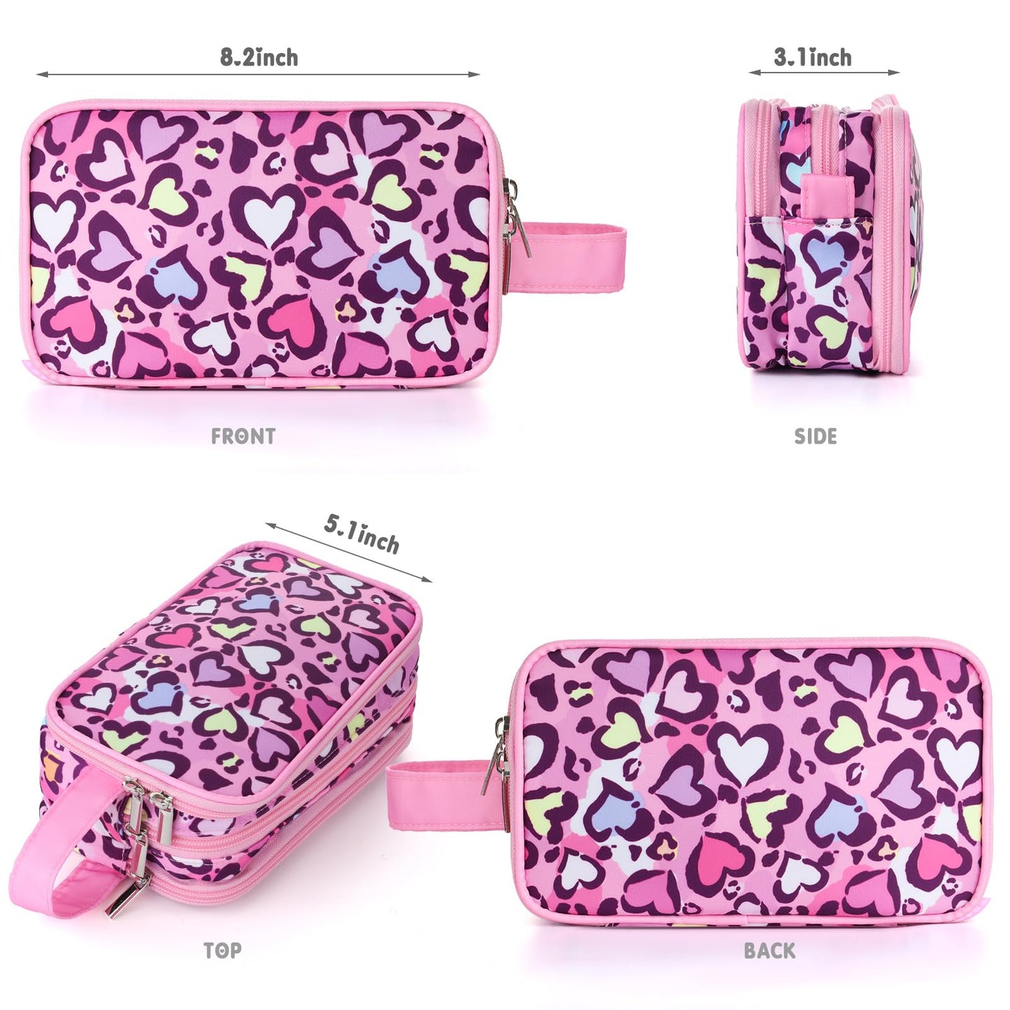 Vipdeal Cheetah Kids Toiletry Bag for Girls, Travel Toiletry Bag for Little Young Girls Cosmetic Bag Makeup Bag Waterproof Hanging Wash Bag Toddler Toiletries, Pink Leopard