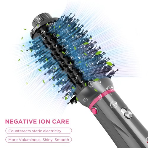 IG INGLAM 4 in 1 Hot Air Brush, Negative Ion Detachable Hair Styler & Volumizer with 2 Brush Heads, Updated Push Switch, Gray
