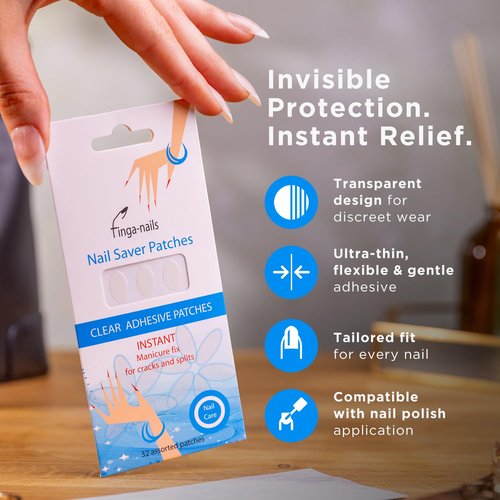 Nail Repair Patches - Clear Self-Adhesive Broken Nail Patches for Broken Fingernails - Split Fingernail Repair Sheet Instant Protection for Chips and Splits - 32 Pre-Shaped Tabs Manicure Saver Kit