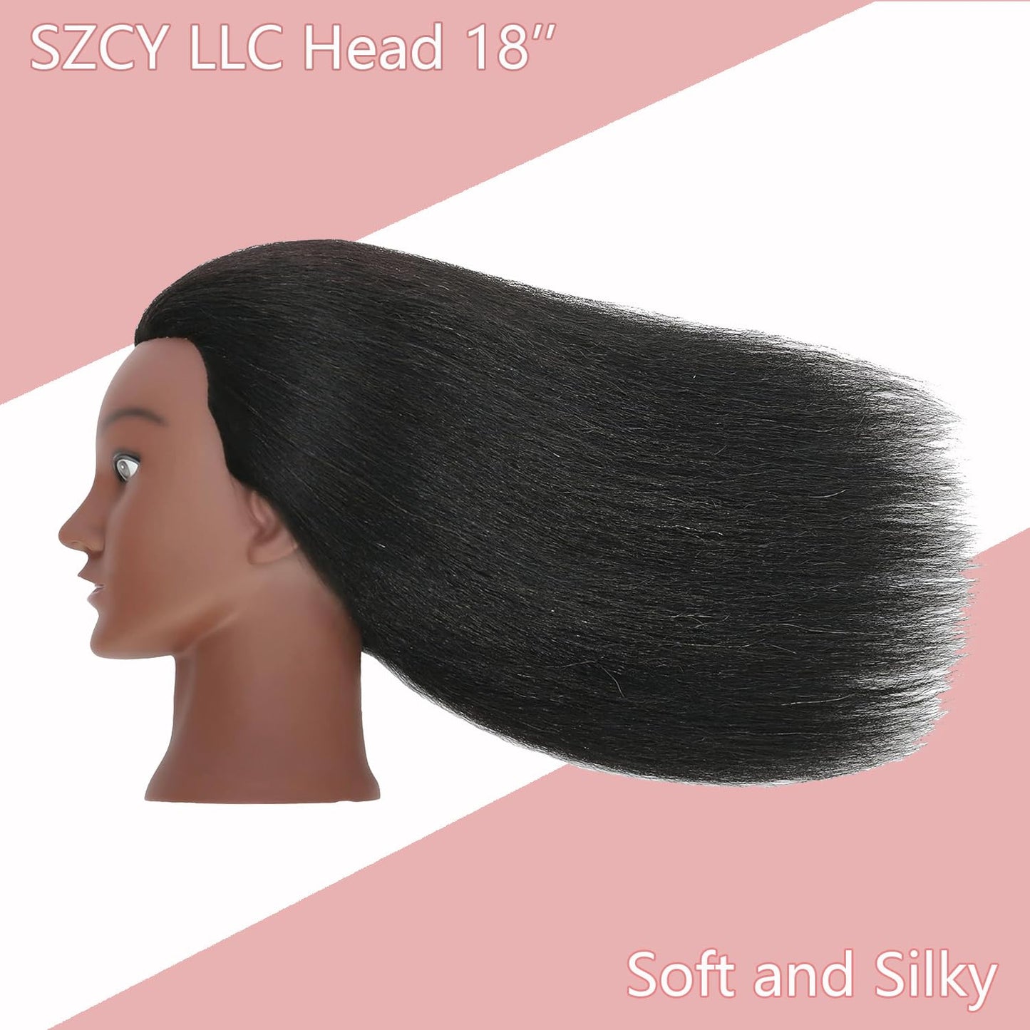 18'' Mannequin Head with Human Hair Cosmetology Manikin Doll Head with 100% Real Human Hair for Braiding Hairdresser Practice Styling with Free Table Clamp Stand