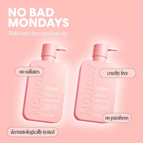 Monday Haircare Repair Shampoo & Conditioner Set - 12 oz | Nourishes Dry, Damaged Hair with Keratin & Coconut Oil