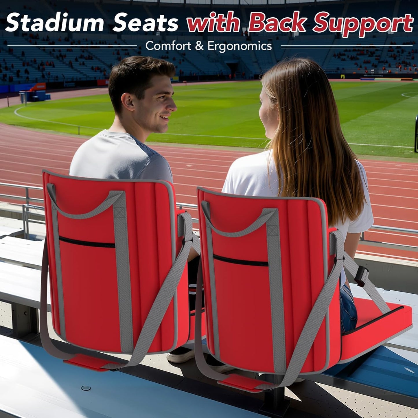 Skiennix Stadium Seats - Adjustable Bleacher Chairs with Back Support & Cup Holder | 2-Pack for Outdoor Events