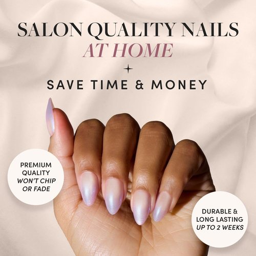 Glamnetic Press On Nails - Polar Day Fake Nails | Short Almond Fake Nails with Ombré Lilac Tips and Glossy Velvet Finish, Salon Quality | 15 Sizes - 30 Nail Kit with Glue
