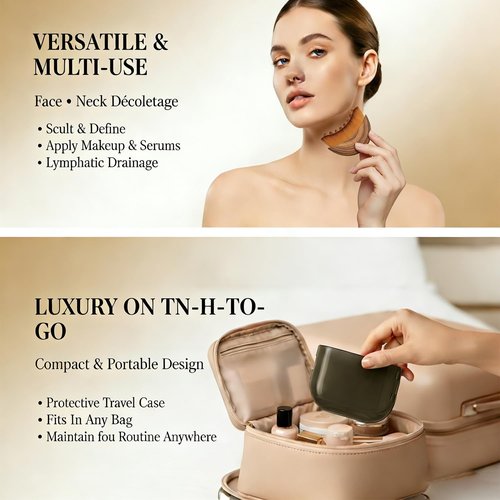 Kojiva Lymphatic Face Brush - Curved Contour Massager for Sculpting & Reducing Puffiness | Enhances Skin Glow
