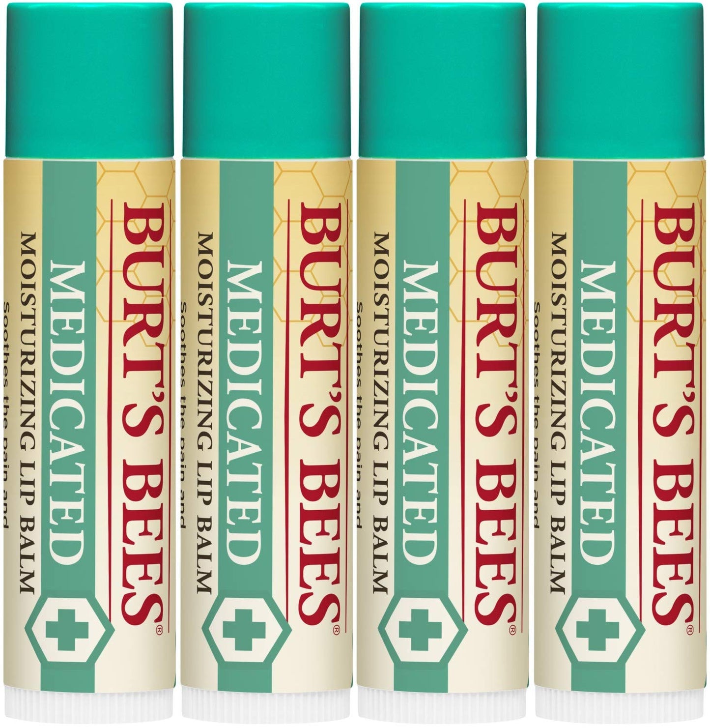Burt's Bees Medicated Lip Balm - Eucalyptus Oil & Menthol - Natural Tint-Free Care | 4 Tubes, 0.15 oz