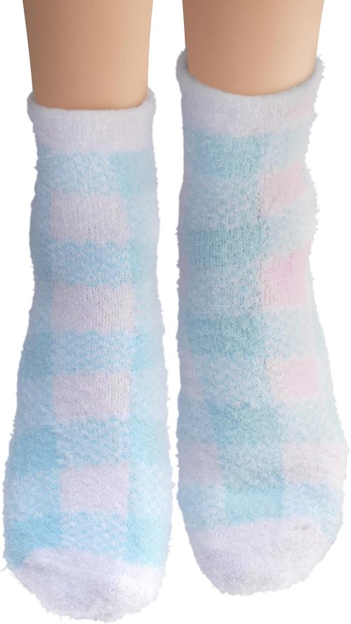 Earth Therapeutics Aloe Vera Socks - Infused with Aloe Vera & Vitamin E for Soft, Smooth Feet - Blue Plaid