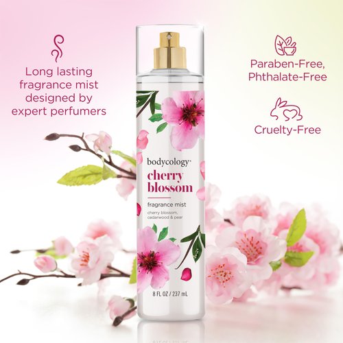 Bodycology Long-Lasting Fragrance Body Mist, Cherry Blossom, 8 fl oz (Pack of 2)